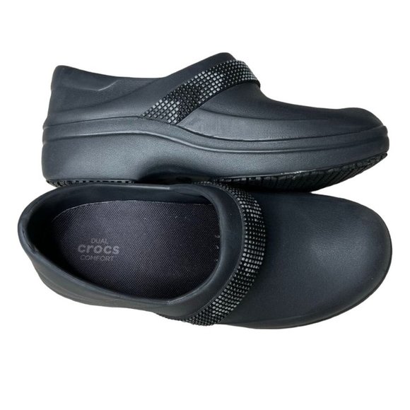 Crocs Women's Felicity Dual Comfort Non-Slip Nurse Work Clog Black Gray Sz 7